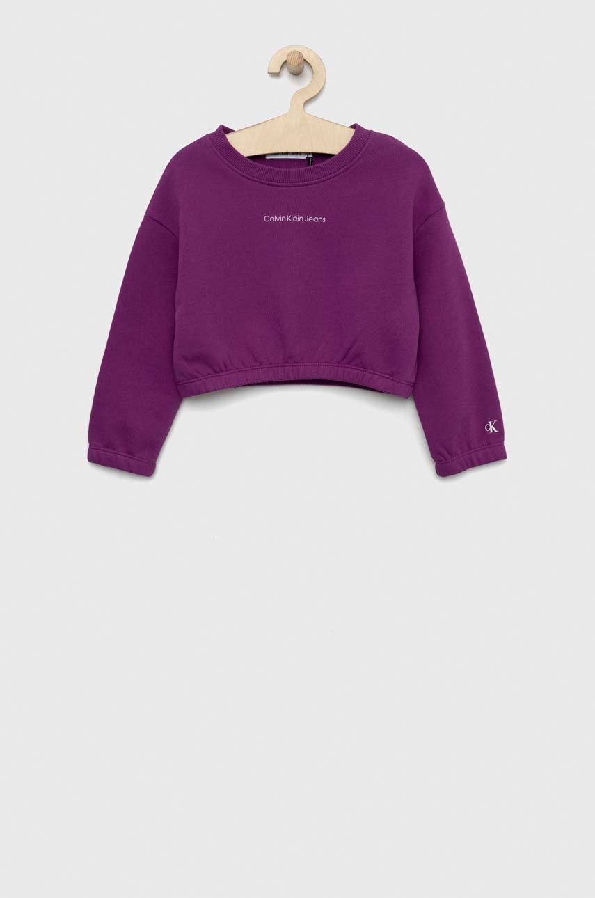 

Детски суичър Calvin Klein Jeans в лилаво с принт, Виолетов