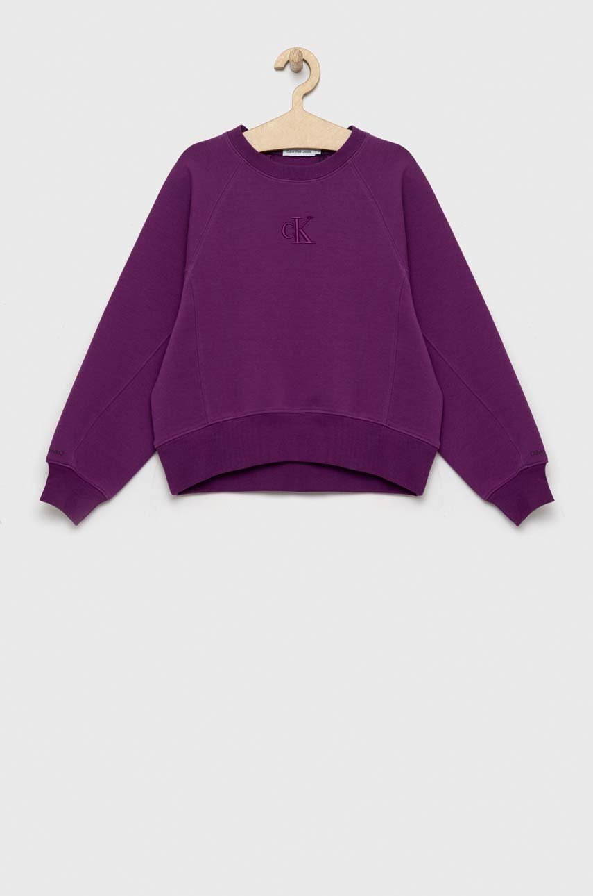 

Детски суичър Calvin Klein Jeans в лилаво с изчистен дизайн, Виолетов