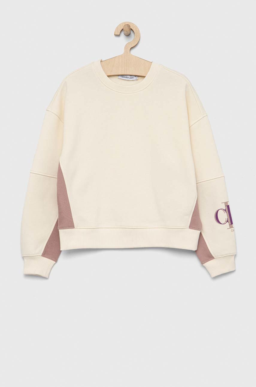 

Детски суичър Calvin Klein Jeans в бежово с десен, Бежов