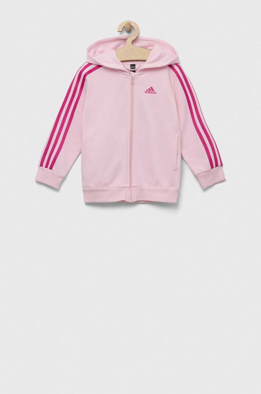 

Детски суичър adidas LK 3S FL FZ в розово с качулка с апликация, Розов