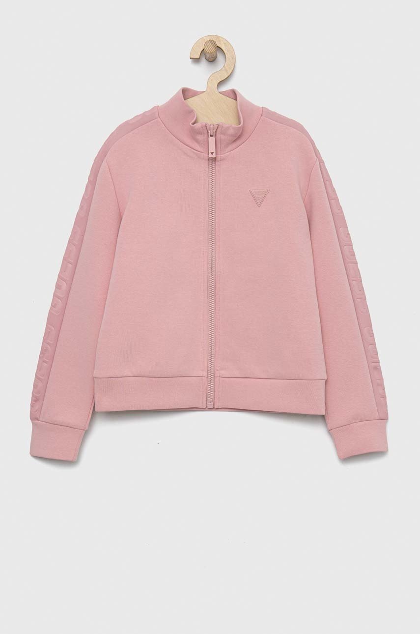 

Детски суичър Guess в розово с изчистен дизайн, Розов
