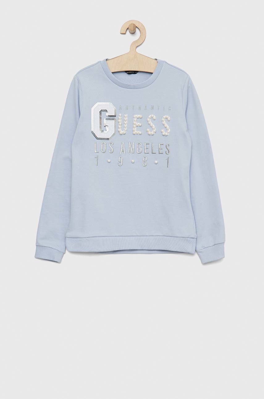 

Детски памучен суичър Guess в синьо с апликация, Син
