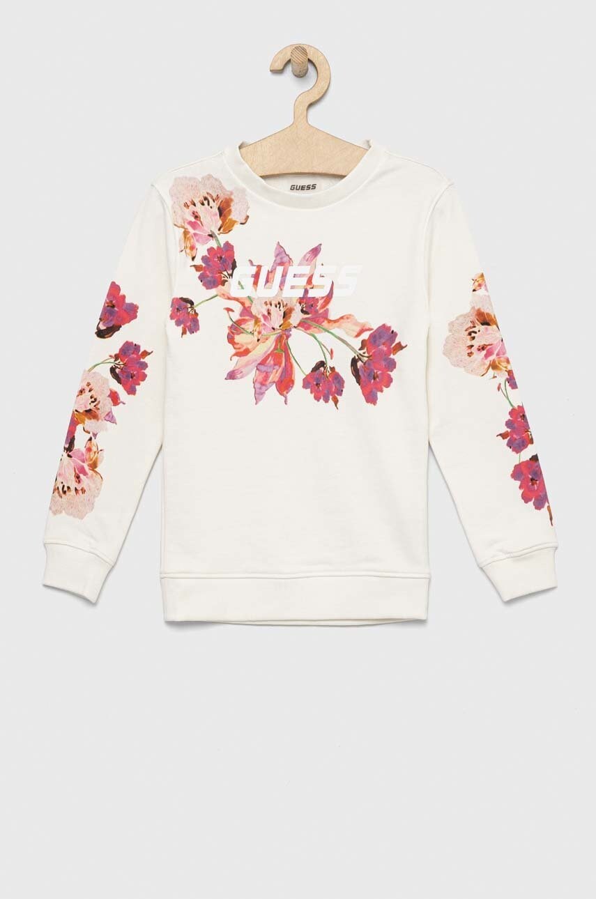 

Дитяча бавовняна кофта Guess колір білий з принтом
