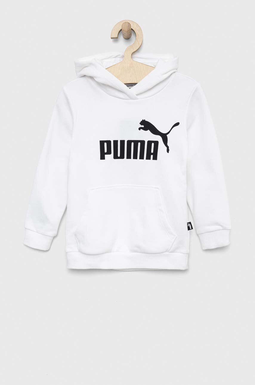 Levně Dětská mikina Puma ESS Logo Hoodie TR G bílá barva, s kapucí, s potiskem