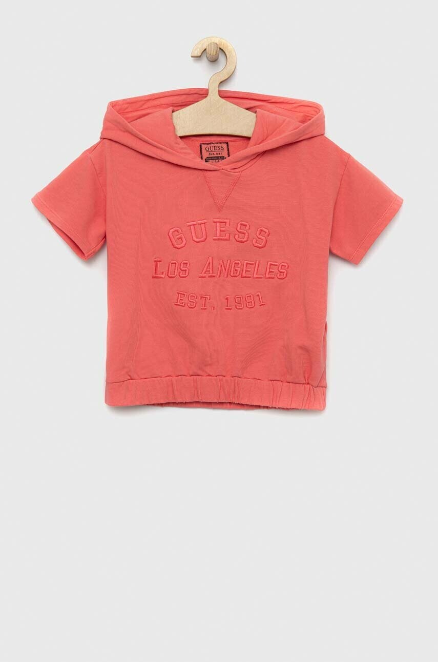 

Детская хлопковая футболка Guess цвет розовый