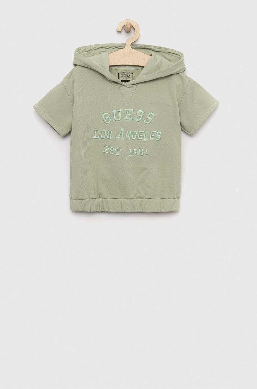 

Дитяча бавовняна футболка Guess колір зелений