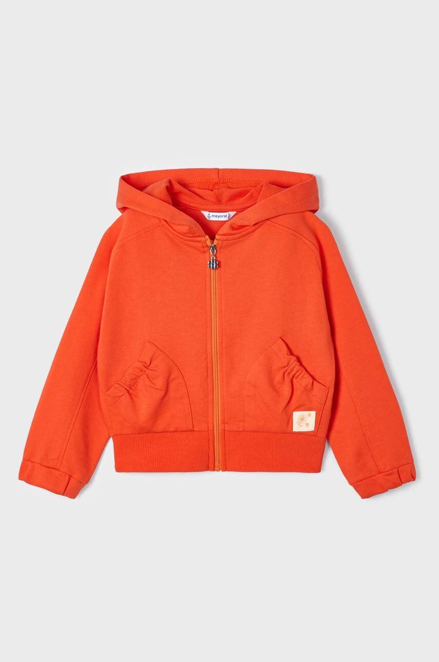 Dětská mikina Mayoral oranžová barva, s kapucí, hladká - oranžová -  59 % Bavlna