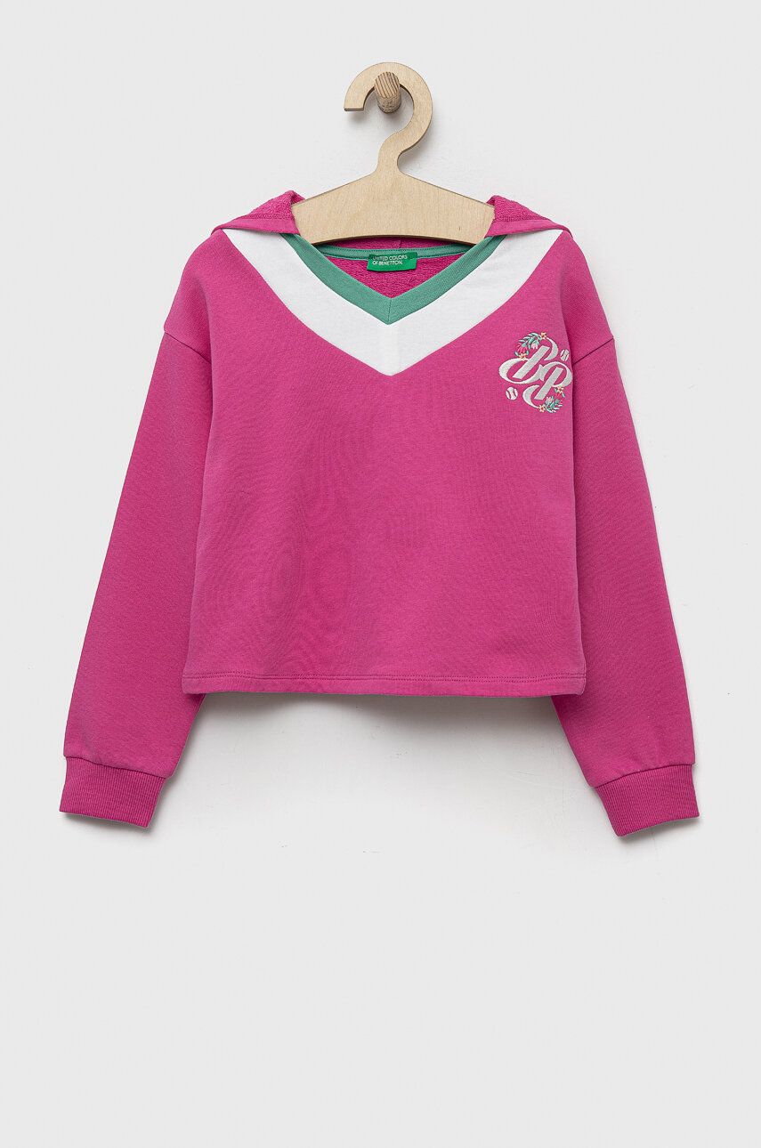 Levně Mikina United Colors of Benetton růžová barva, s kapucí, vzorovaná