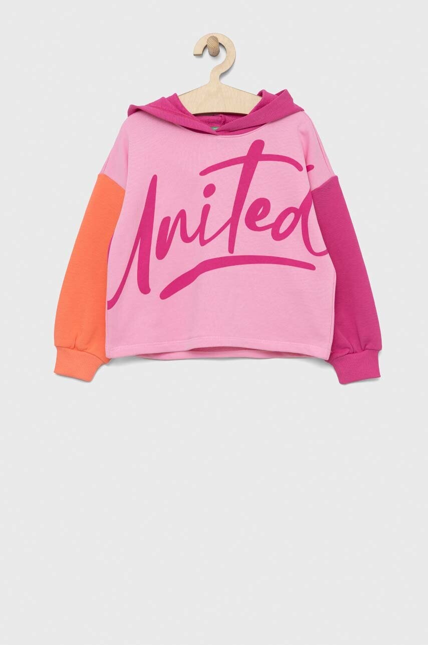 United colors of benetton hanorac de bumbac pentru copii culoarea roz, cu glugă, modelator