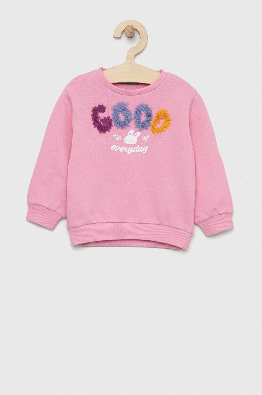 

Детски памучен суичър United Colors of Benetton в розово с принт, Розов