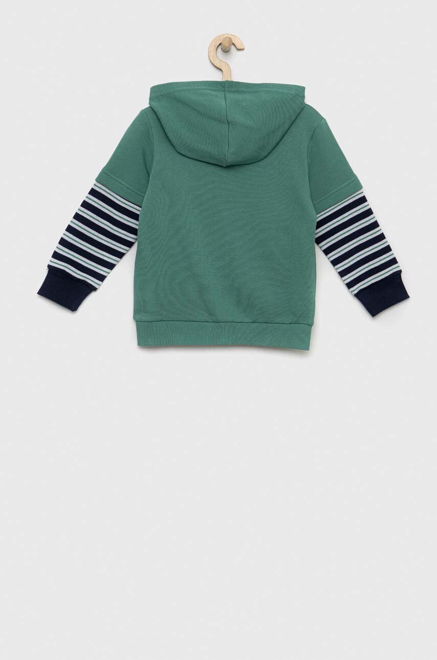 Детская хлопковая кофта United Colors of Benetton цвет зелёный с капюшоном узор