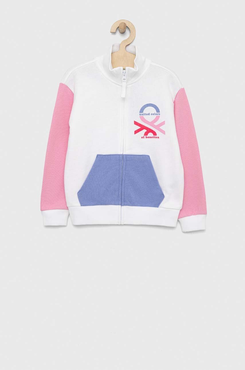 

Детски памучен суичър United Colors of Benetton в сиво с принт, Бял