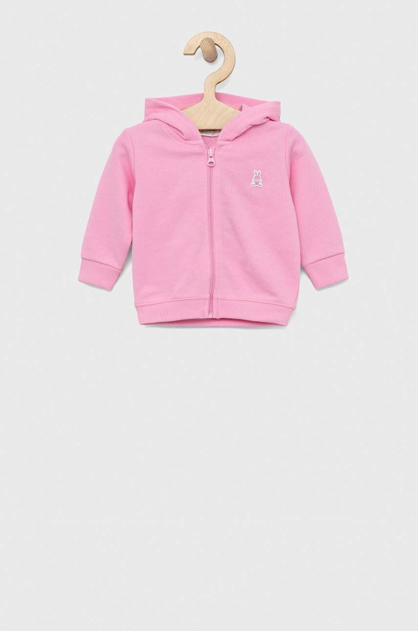 

Хлопковая кофта для младенцев United Colors of Benetton цвет розовый с капюшоном однотонная