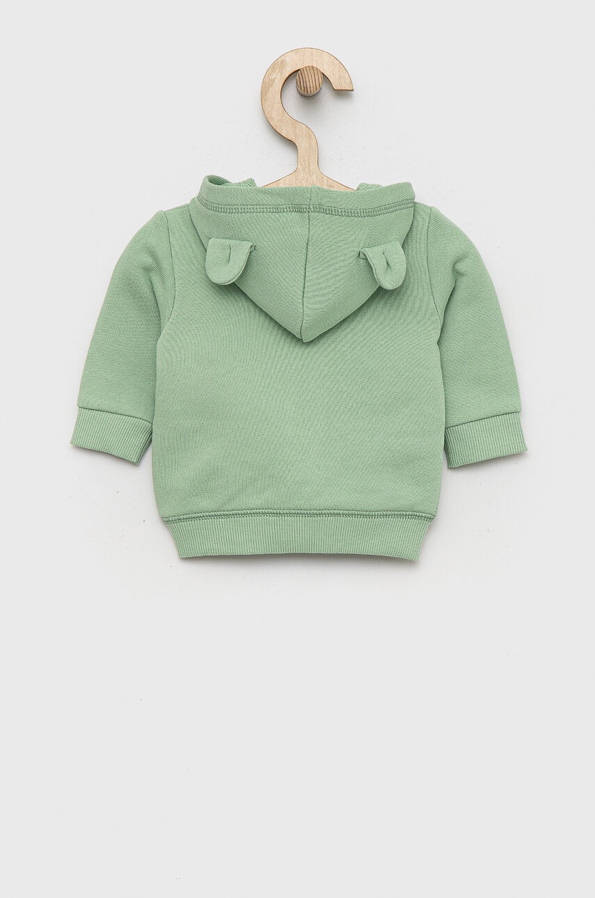 Хлопковая кофта для младенцев United Colors of Benetton цвет зелёный с капюшоном однотонная