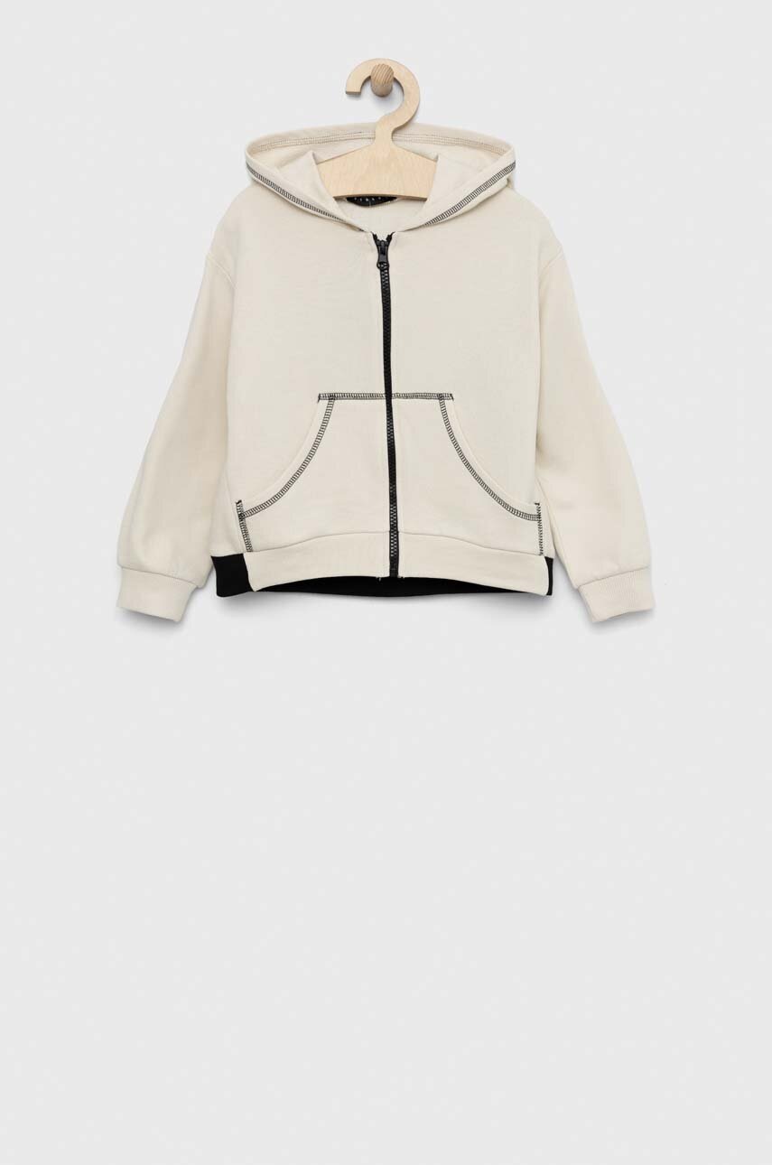 Детская хлопковая кофта Sisley цвет бежевый с капюшоном однотонная Детская хлопковая кофта Sisley цвет бежевый с капюшоном однотонная