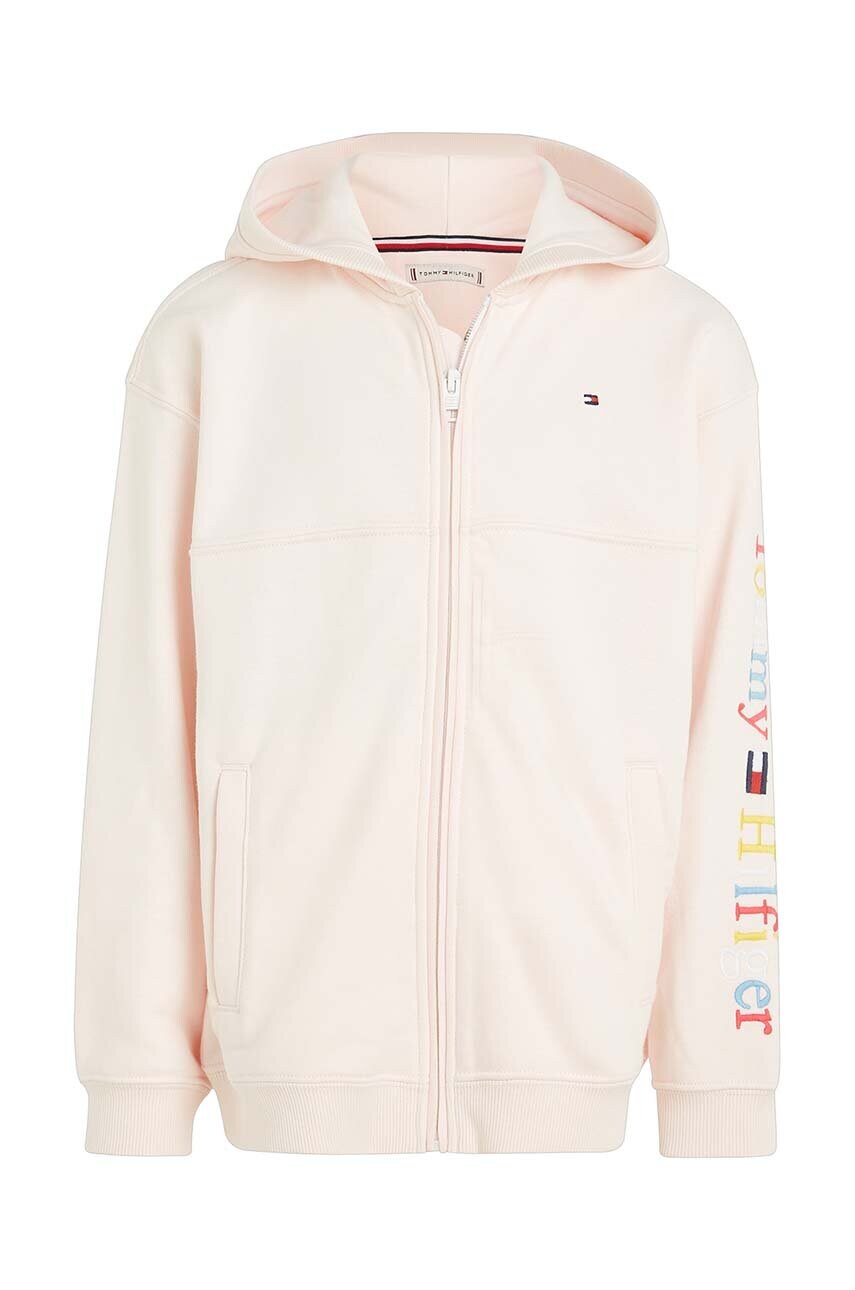

Детская кофта Tommy Hilfiger цвет розовый с капюшоном с аппликацией