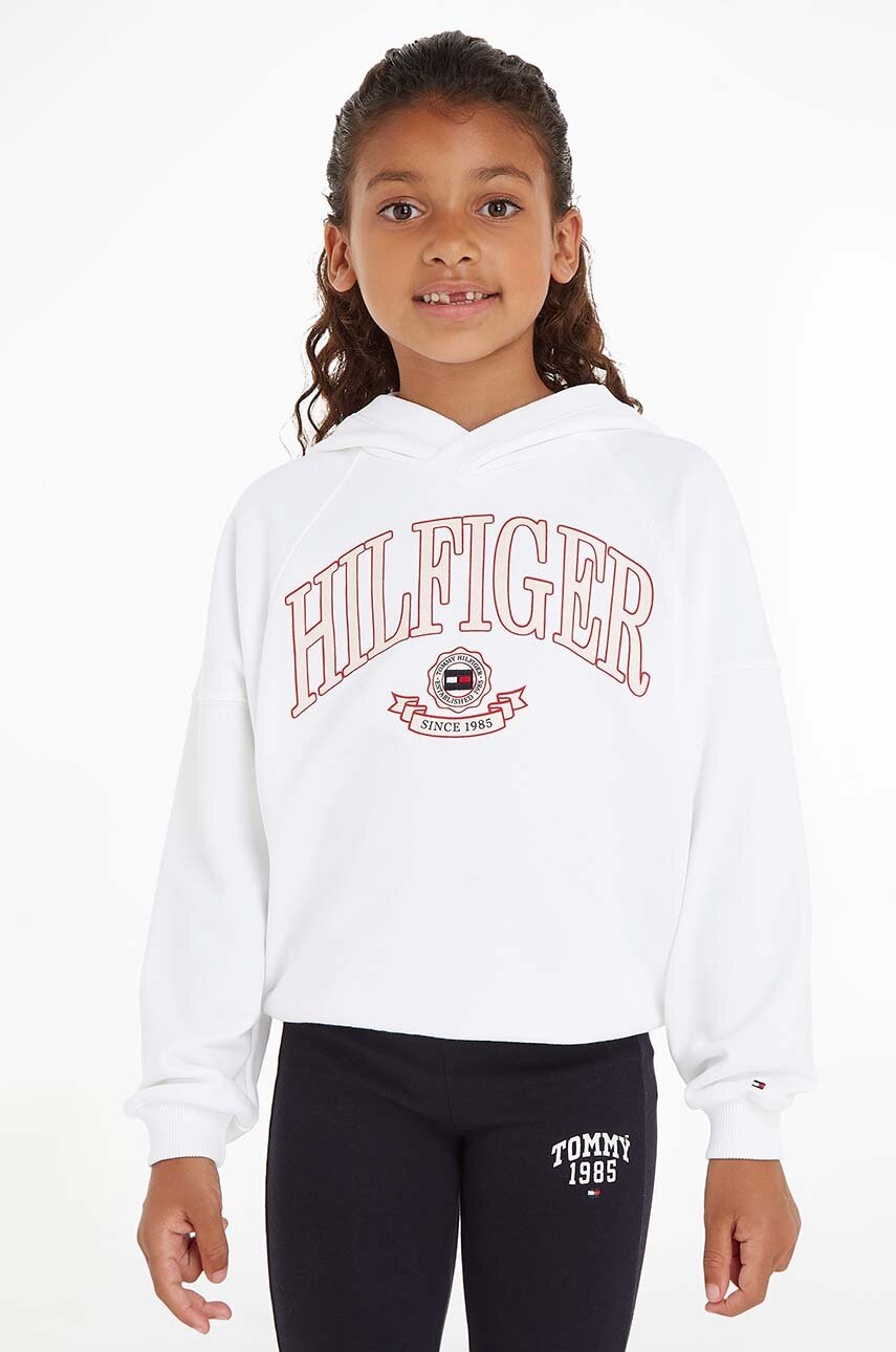 

Детски суичър Tommy Hilfiger в бяло с качулка с принт, Бял