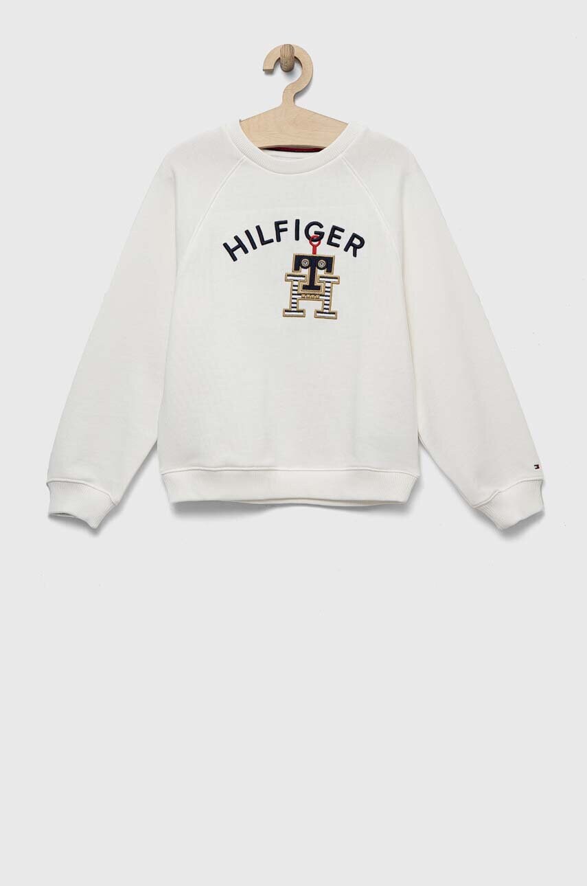 

Дитяча бавовняна кофта Tommy Hilfiger колір білий з аплікацією
