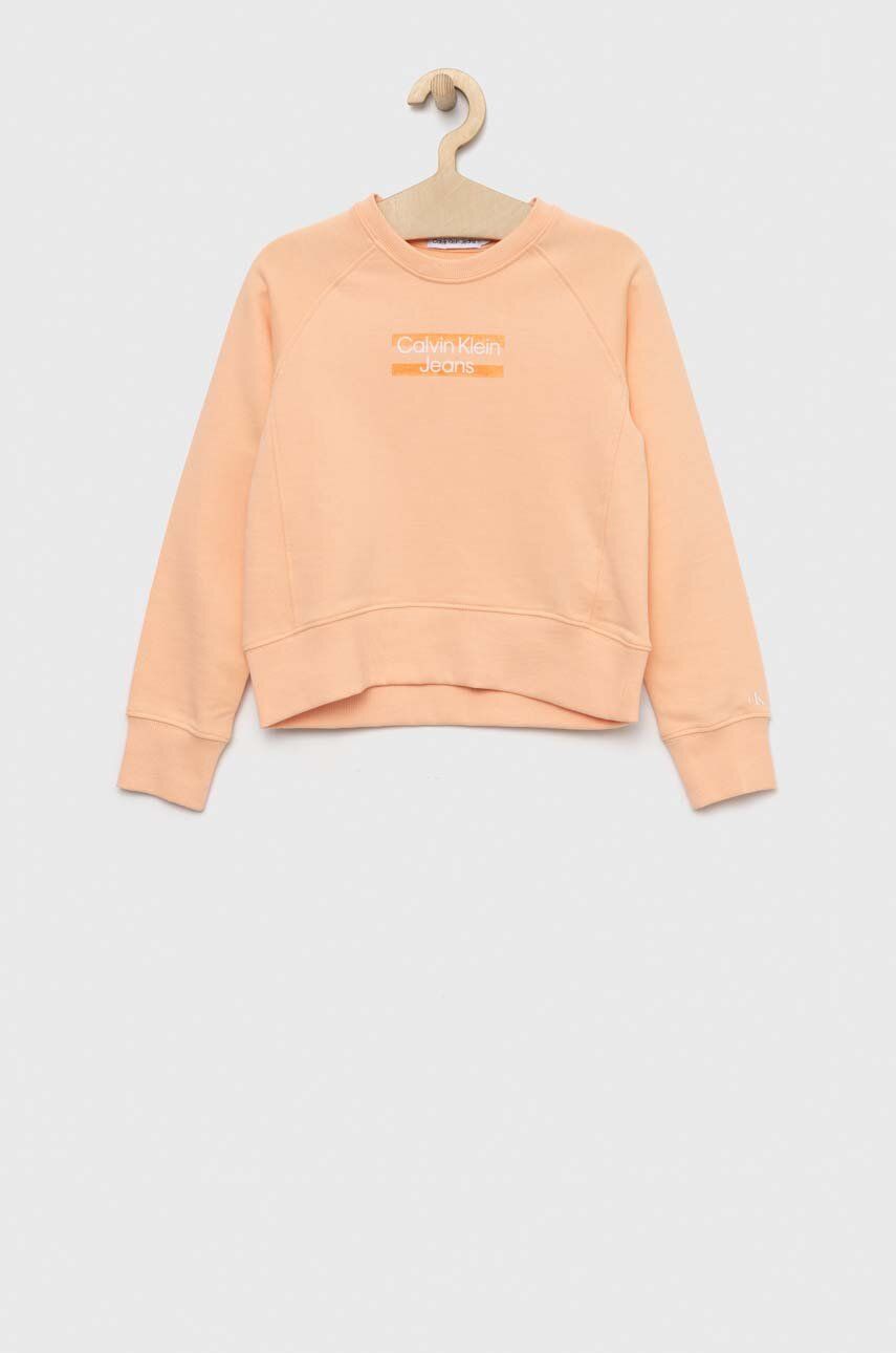Dětská bavlněná mikina Calvin Klein Jeans oranžová barva, vzorovaná - oranžová -  100 % Bavlna