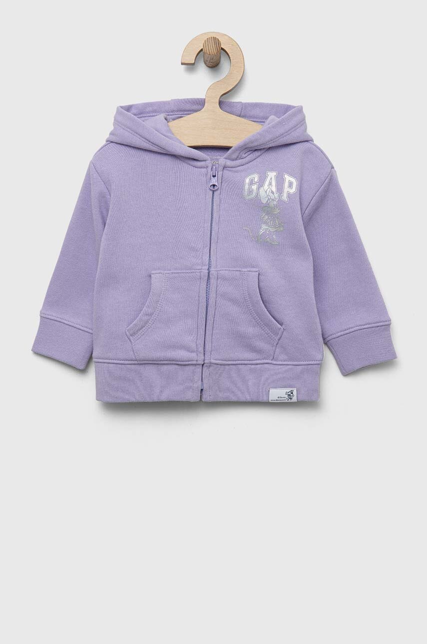 GAP bluza bebe x Disney culoarea violet, cu glugă, cu imprimeu