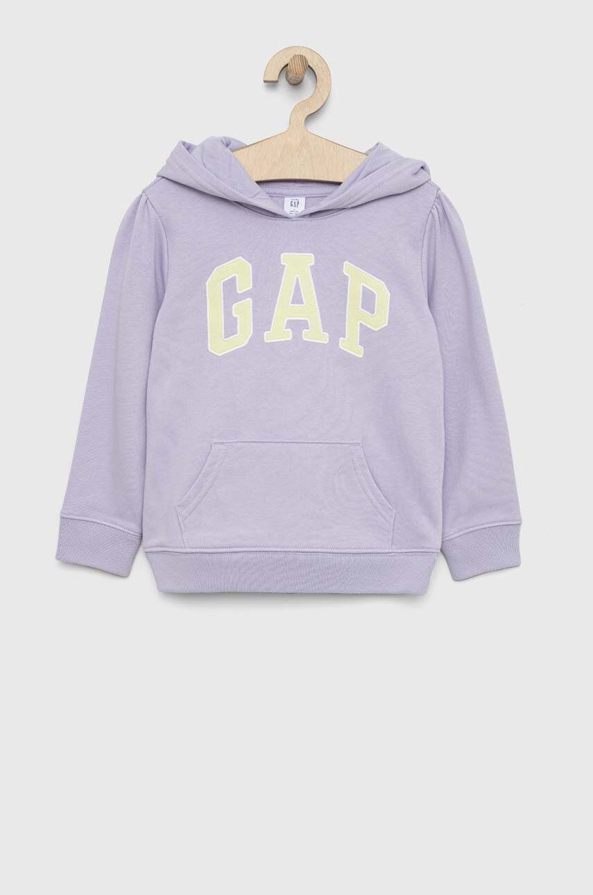 E-shop Dětská mikina GAP fialová barva, s kapucí, s aplikací