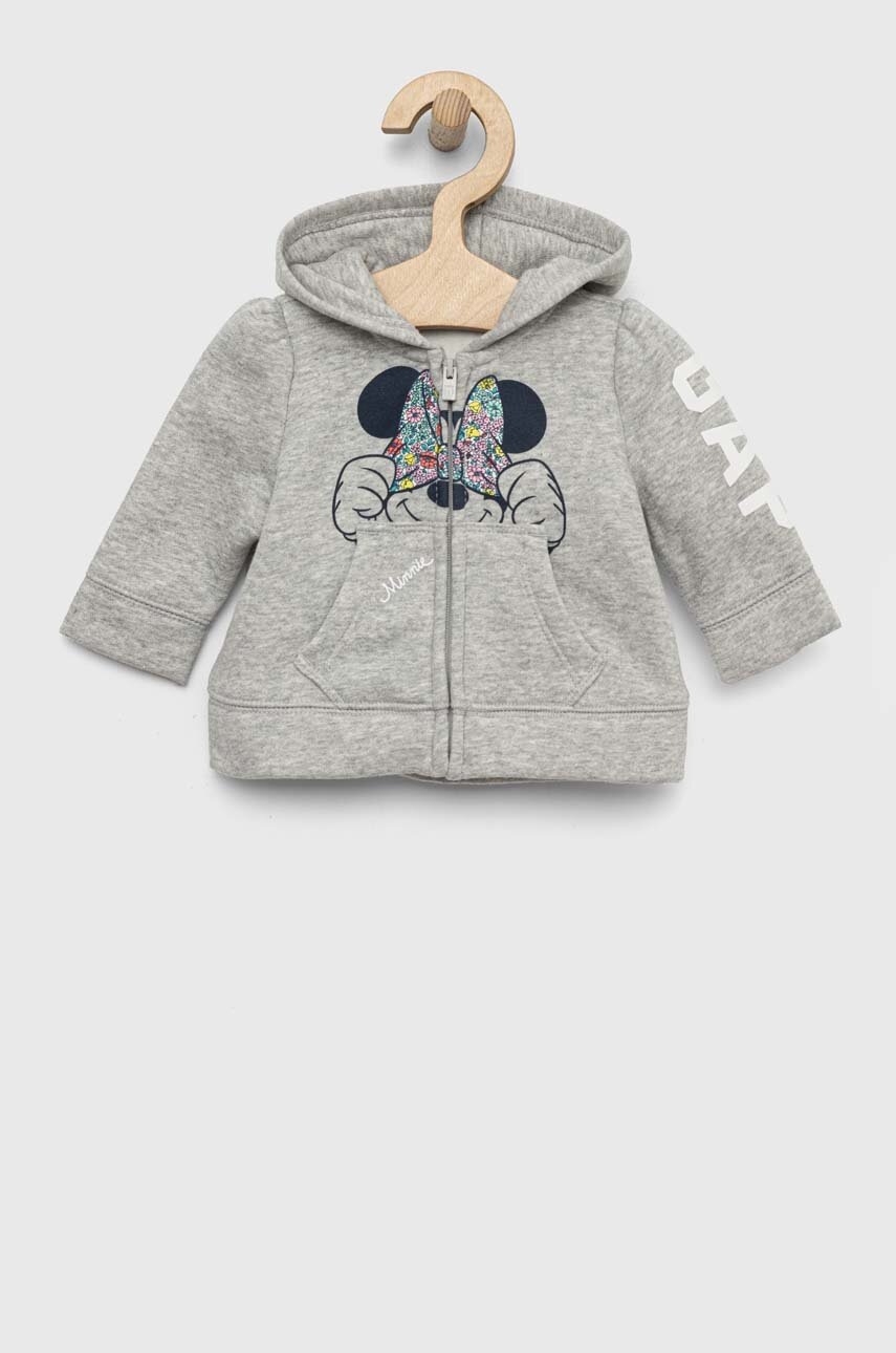 

Детски суичър GAP x Myszka Mini в сиво с качулка с десен, Сив
