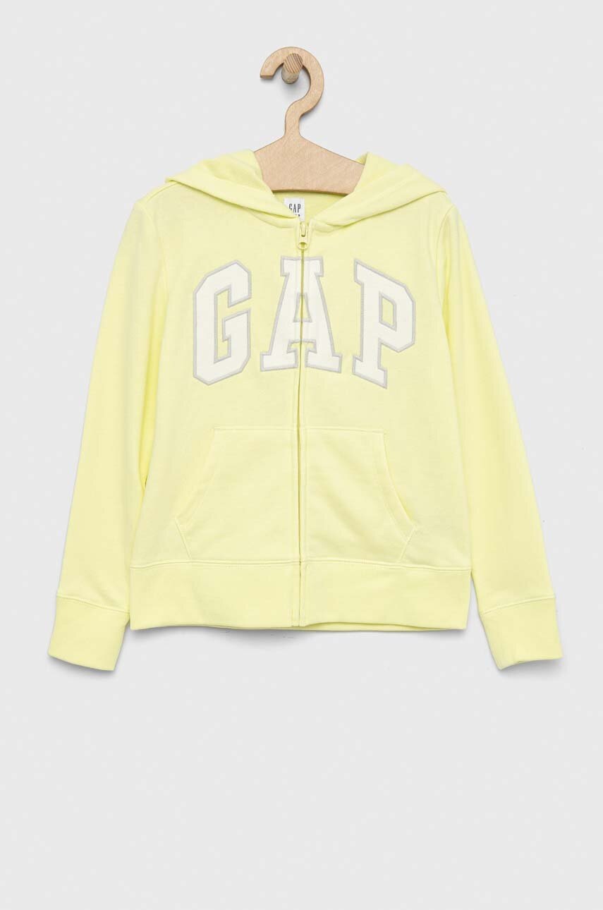 

Детски суичър GAP в жълто с качулка с апликация, Жълт