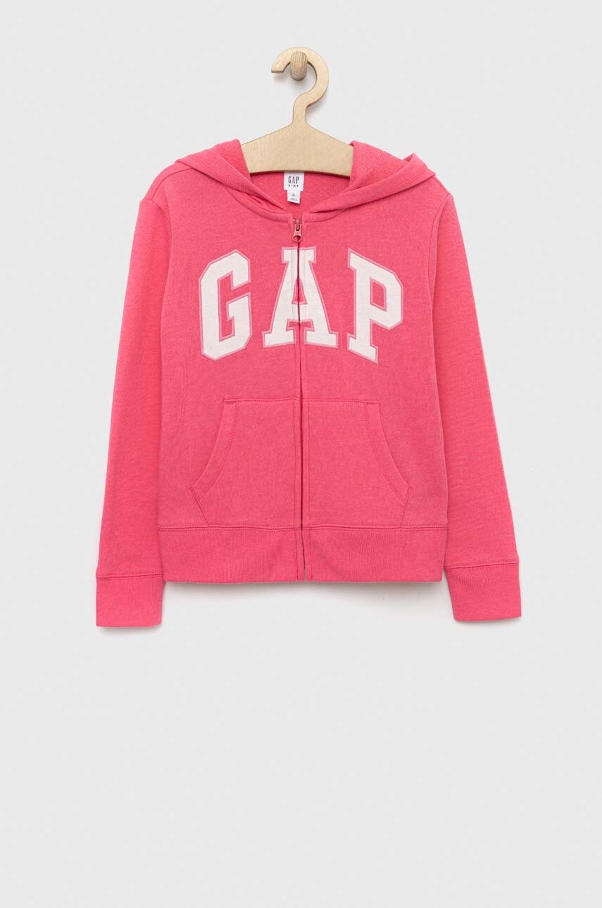 

Детски суичър GAP в розово с качулка с апликация, Розов