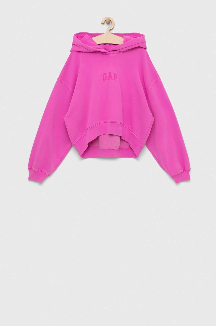

Детски суичър GAP в розово с качулка с принт, Розов