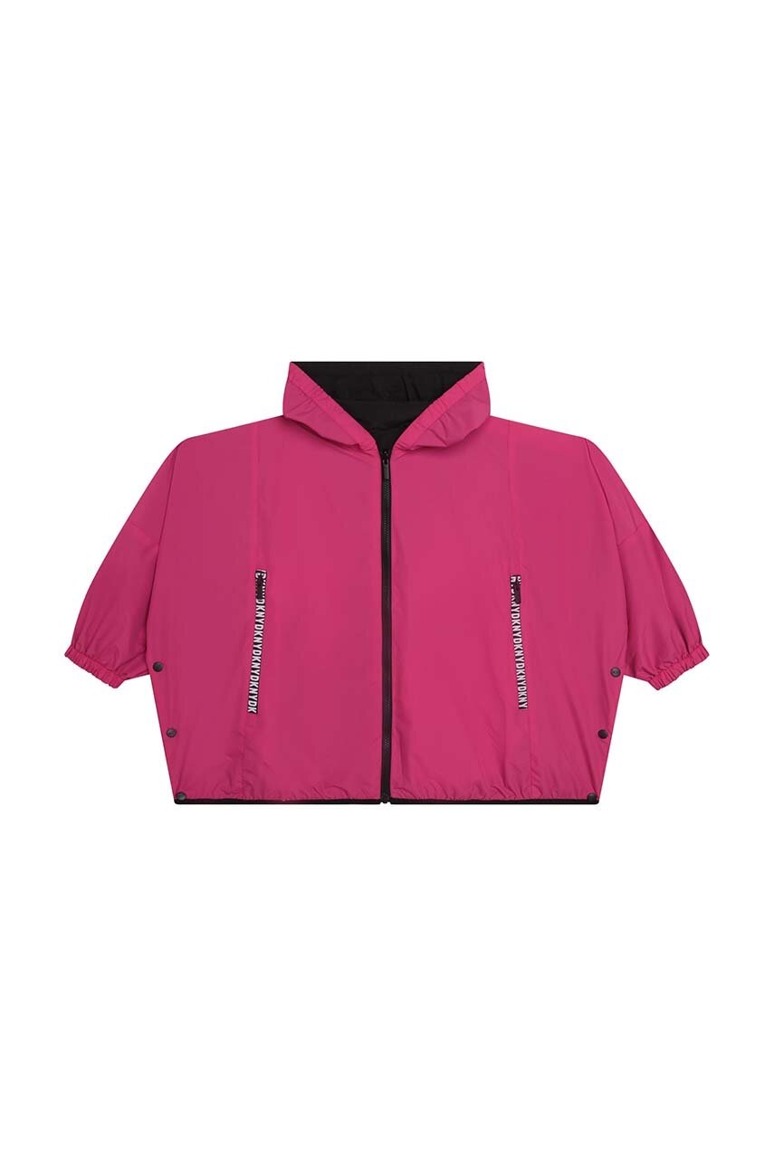 Дитяча двостороння кофта Dkny колір чорний з капюшоном однотонна Дитяча двостороння кофта Dkny колір чорний з капюшоном однотонна