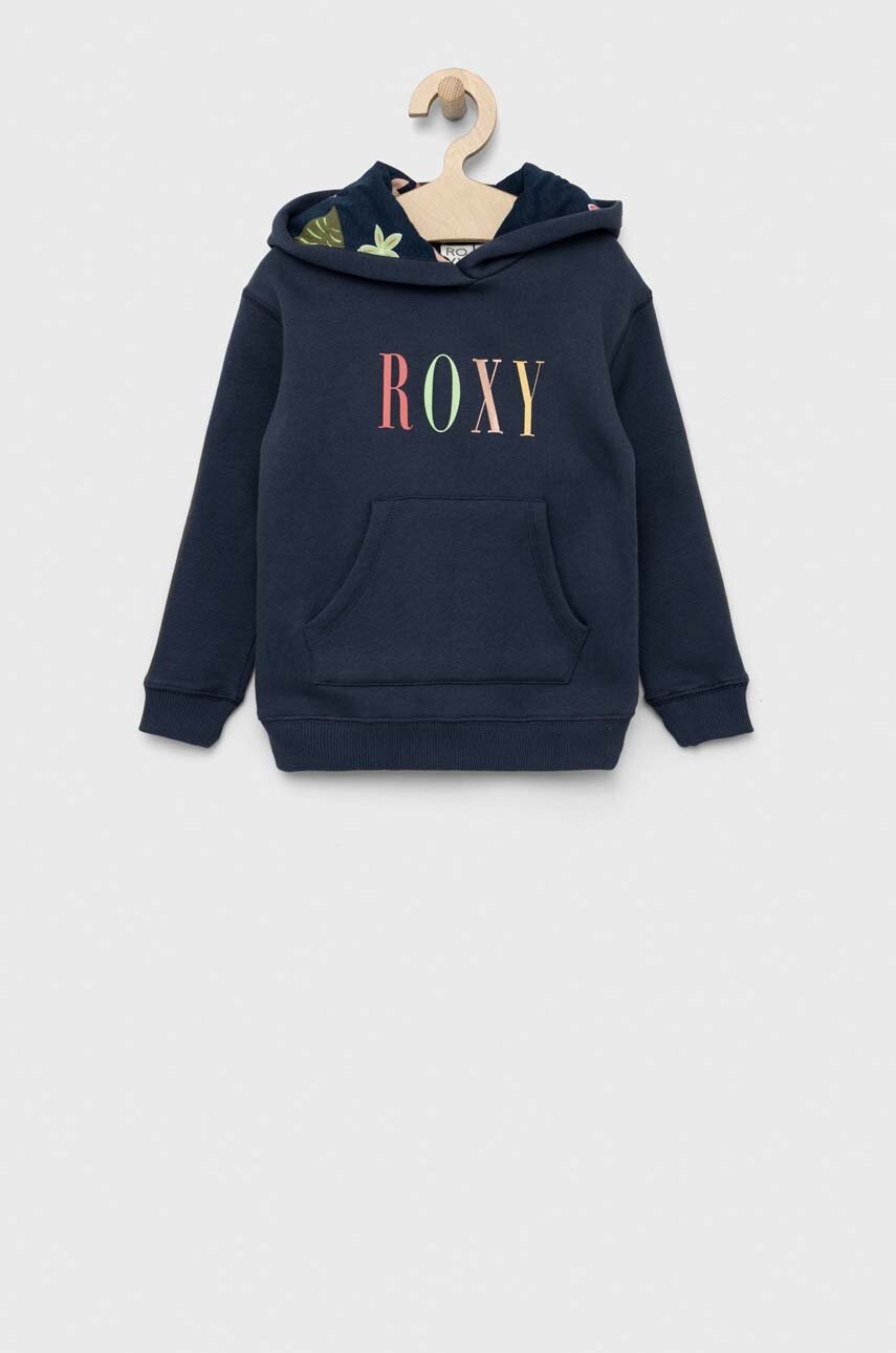 

Дитяча кофта Roxy колір синій з капюшоном з принтом