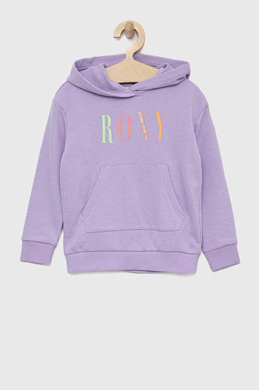 Roxy bluza copii culoarea violet, cu glugă, cu imprimeu