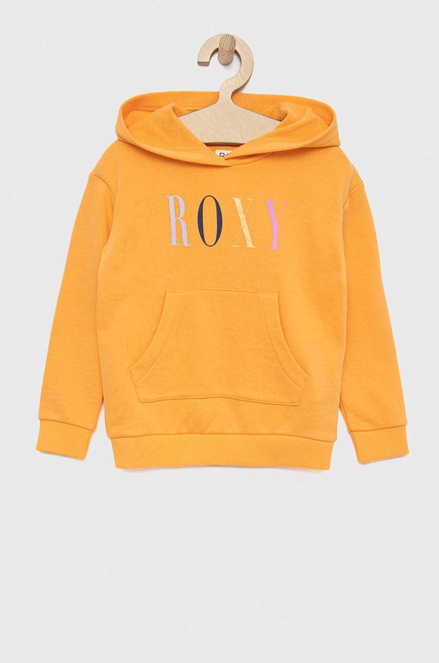 Dětská mikina Roxy oranžová barva, s kapucí, s potiskem - oranžová -  80 % Bavlna