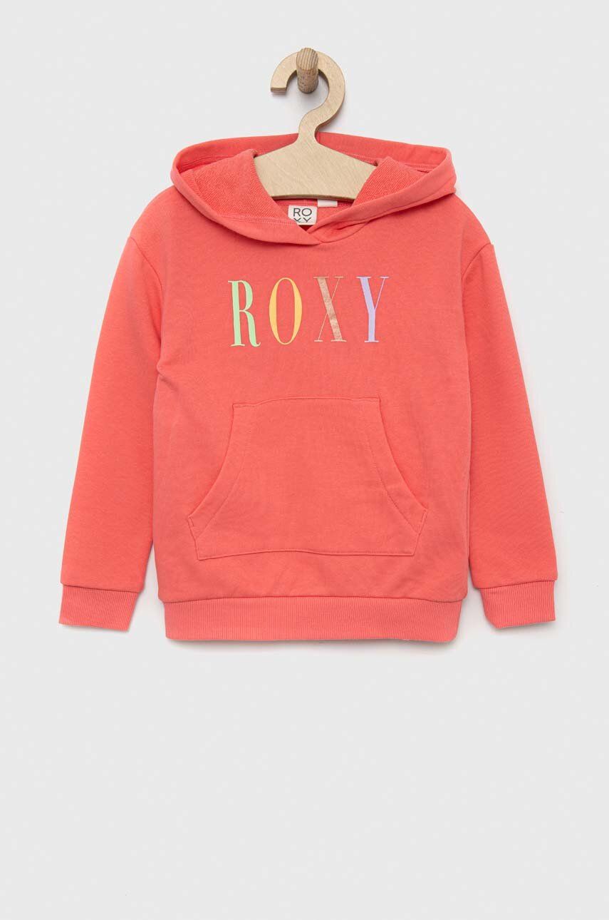 E-shop Dětská mikina Roxy oranžová barva, s kapucí, s potiskem