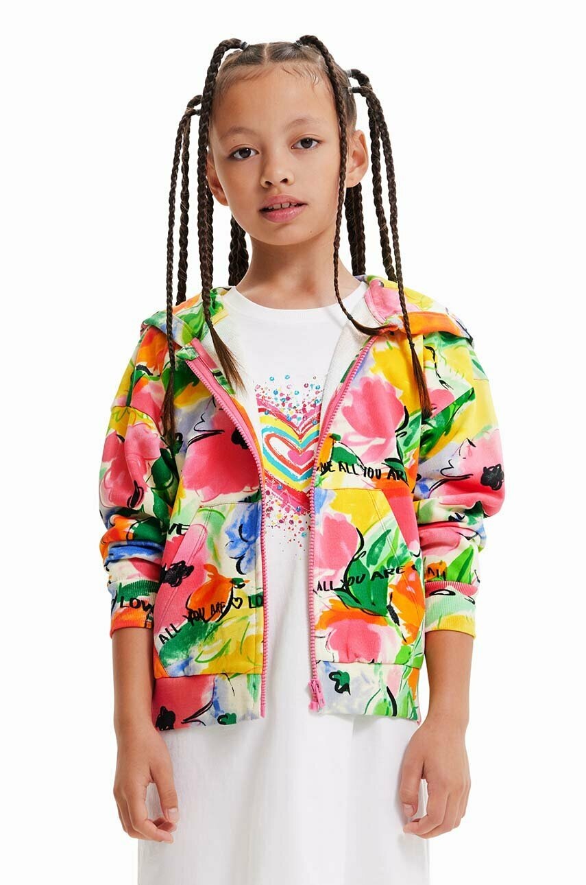 

Детски памучен суичър Desigual с качулка с десен, Многоцветен