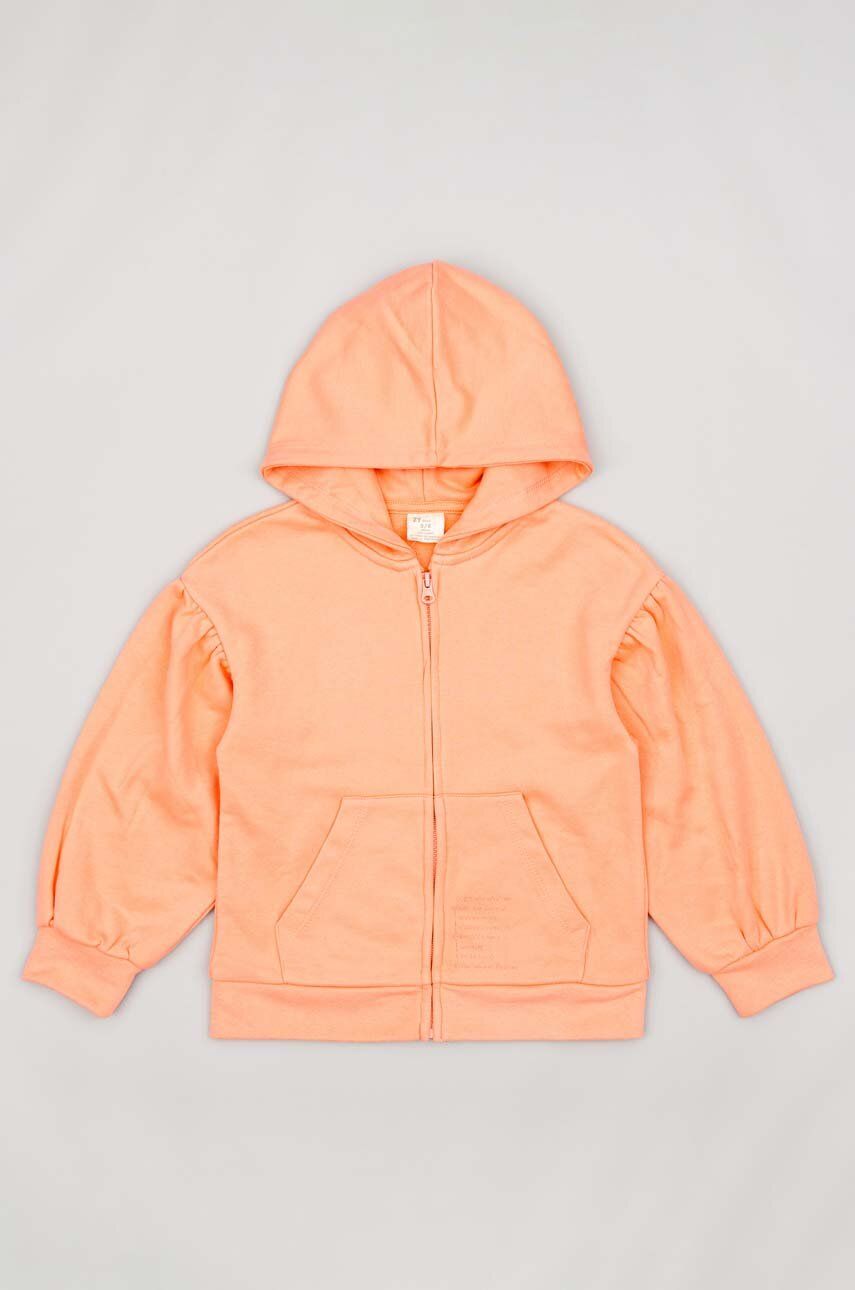 Dětská bavlněná mikina zippy oranžová barva, s kapucí, s potiskem