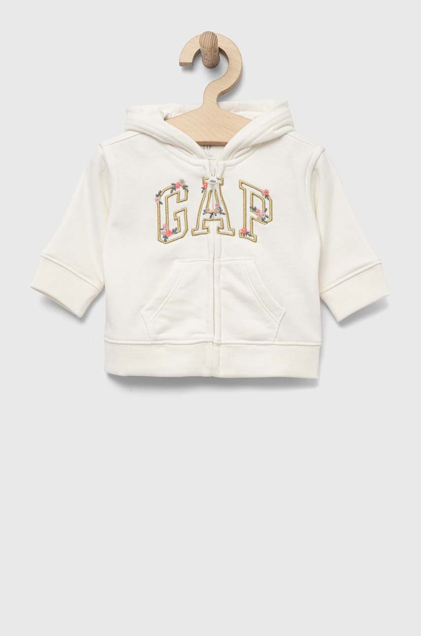 

Бебешки суичър GAP в бяло с качулка с принт, Бял