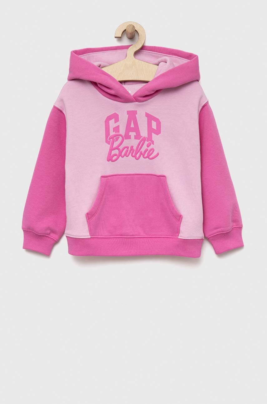

Детски суичър GAP x Barbie в лилаво с качулка с десен, Виолетов