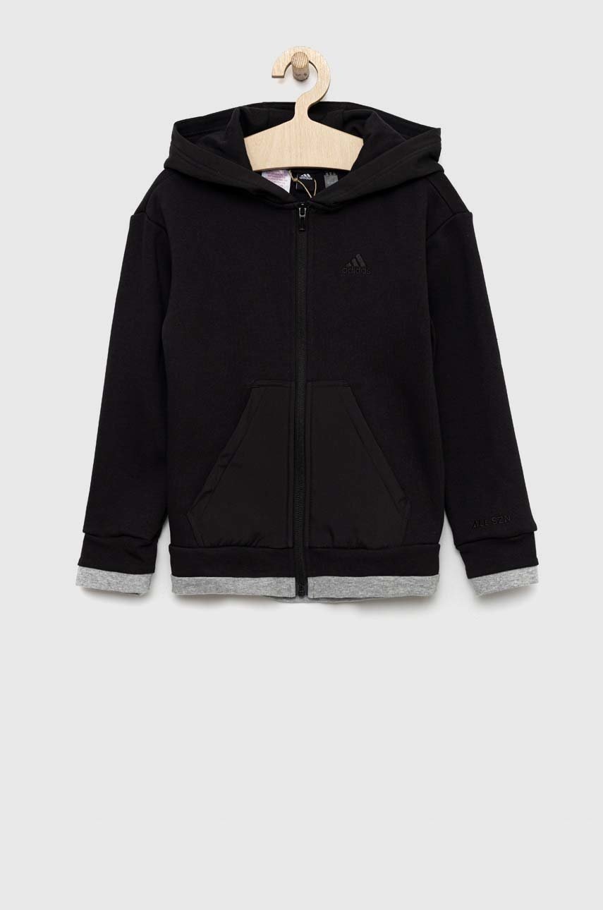 Детская кофта adidas цвет чёрный с капюшоном с аппликацией Детская кофта adidas цвет чёрный с капюшоном с аппликацией