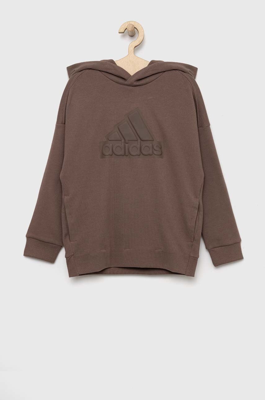 Adidas bluza copii u fi culoarea maro, cu glugă, cu imprimeu