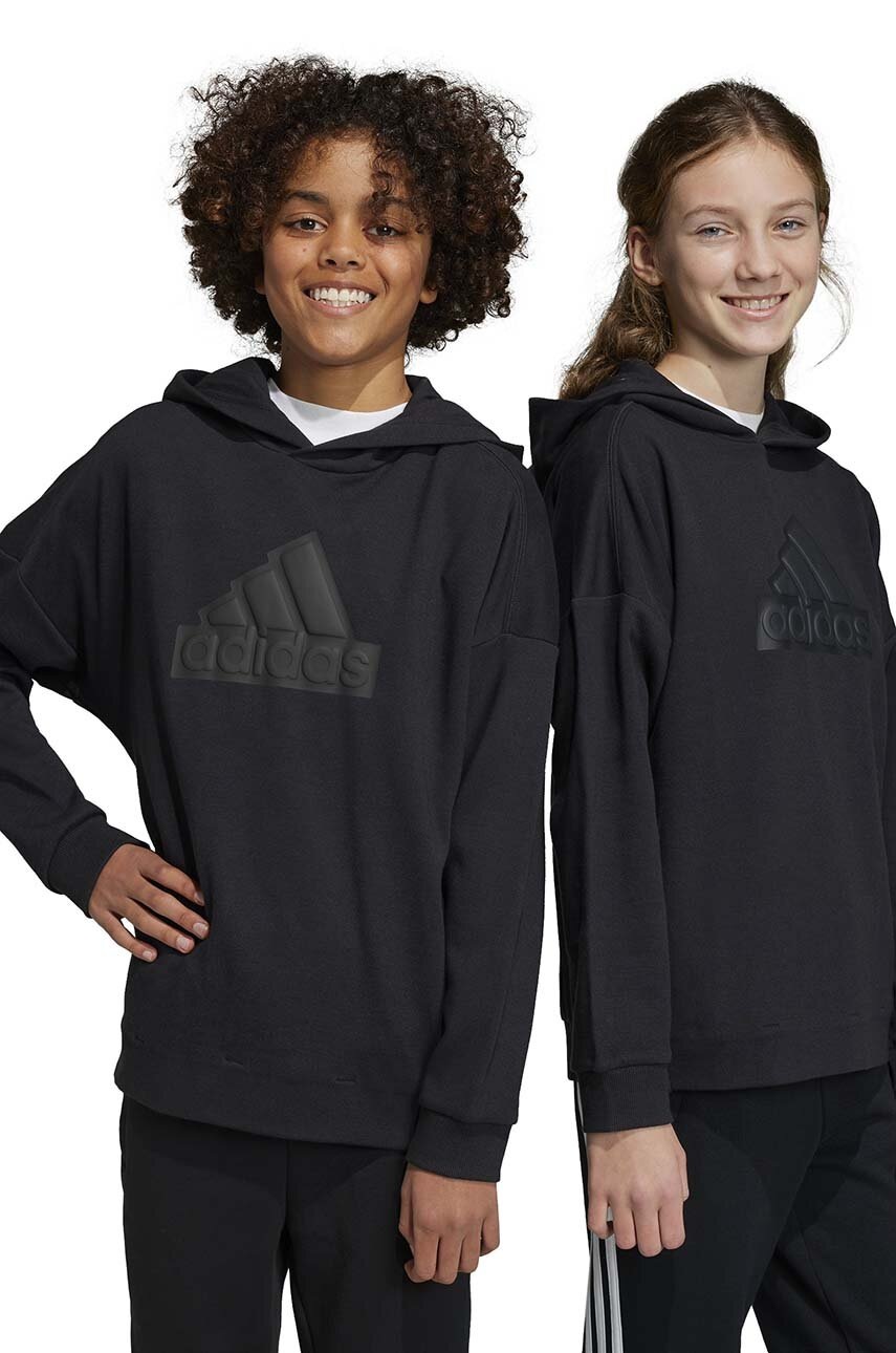 Levně Dětská mikina adidas U FI LOGO černá barva, s kapucí, s aplikací