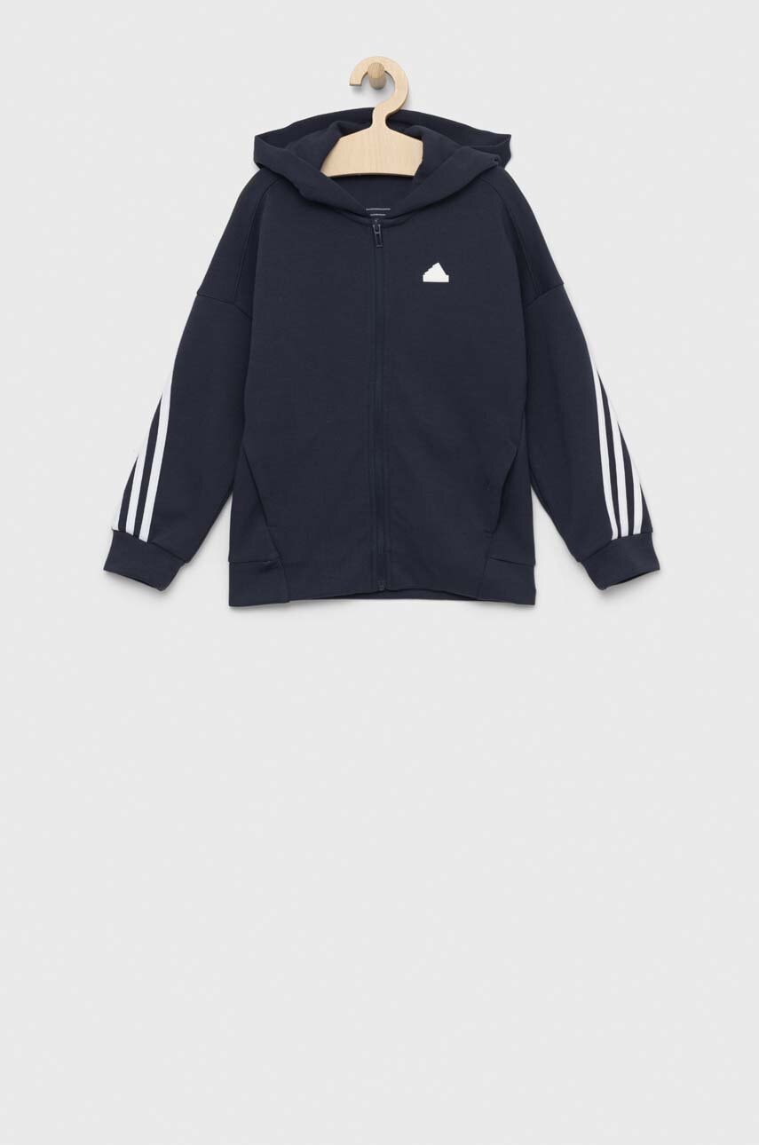 Детская кофта adidas U FI 3S FZ цвет синий с капюшоном с аппликацией Детская кофта adidas U FI 3S FZ цвет синий с капюшоном с аппликацией