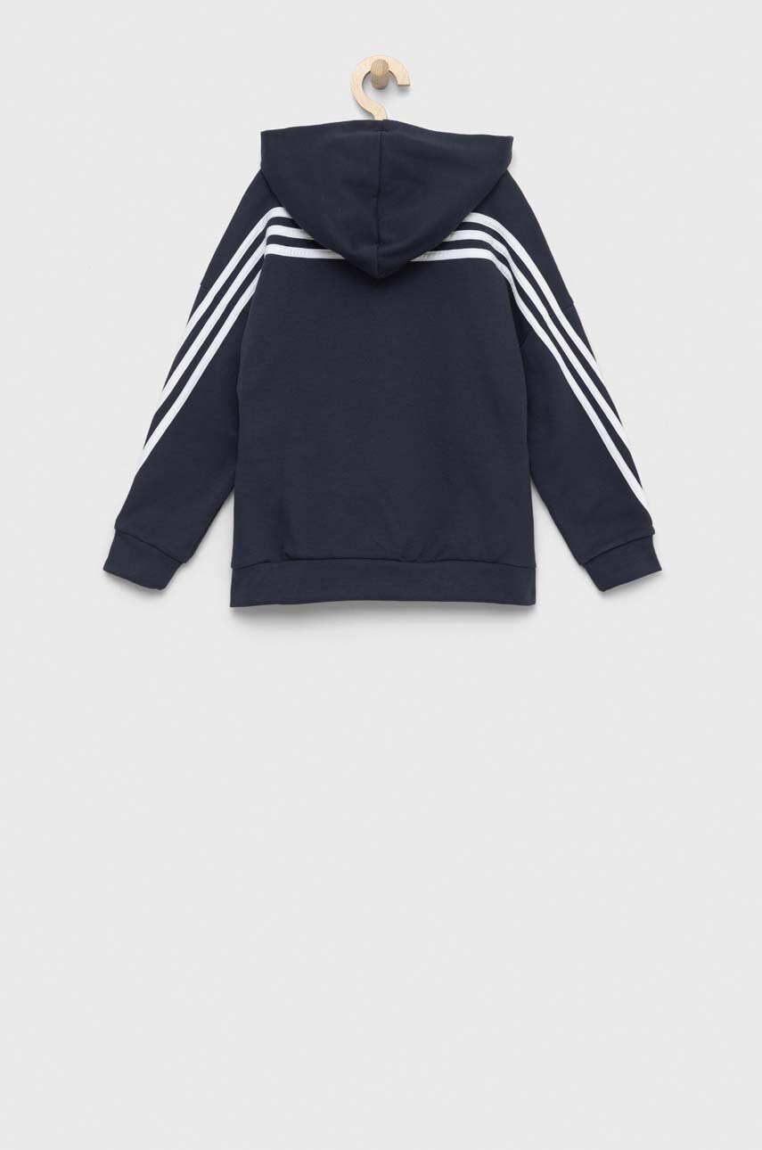 

Дитяча кофта adidas U FI 3S FZ колір синій з капюшоном з аплікацією