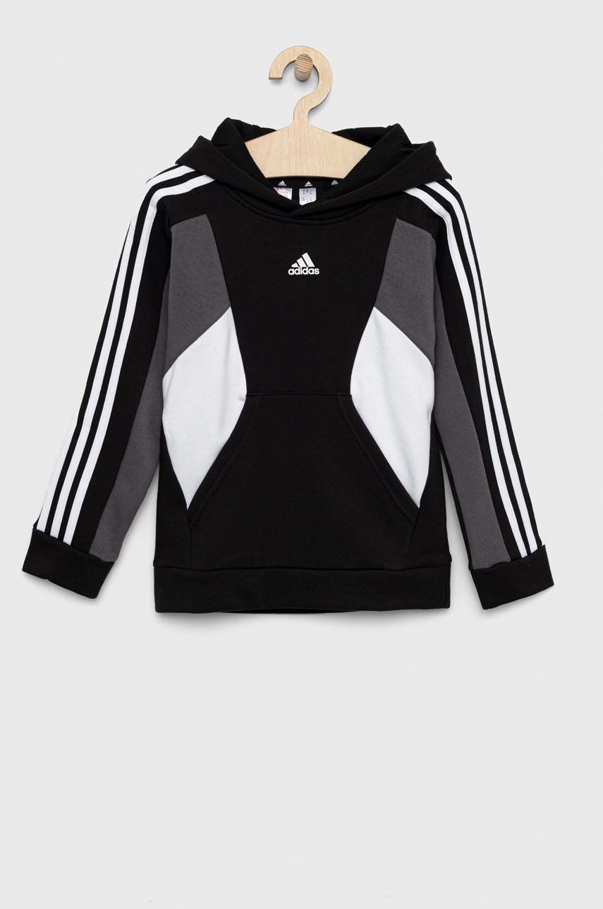 Adidas bluza copii U 3S CB HOODIE culoarea negru, cu glugă, modelator