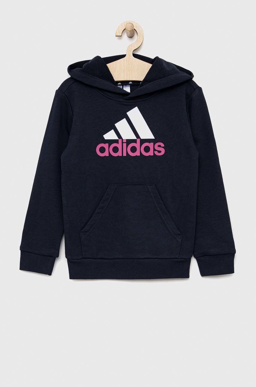 E-shop Dětská mikina adidas U BL 2 HOODIE tmavomodrá barva, s kapucí, s potiskem