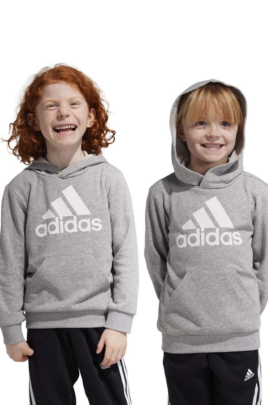 

Детская кофта adidas LK BL FT цвет серый с капюшоном с принтом