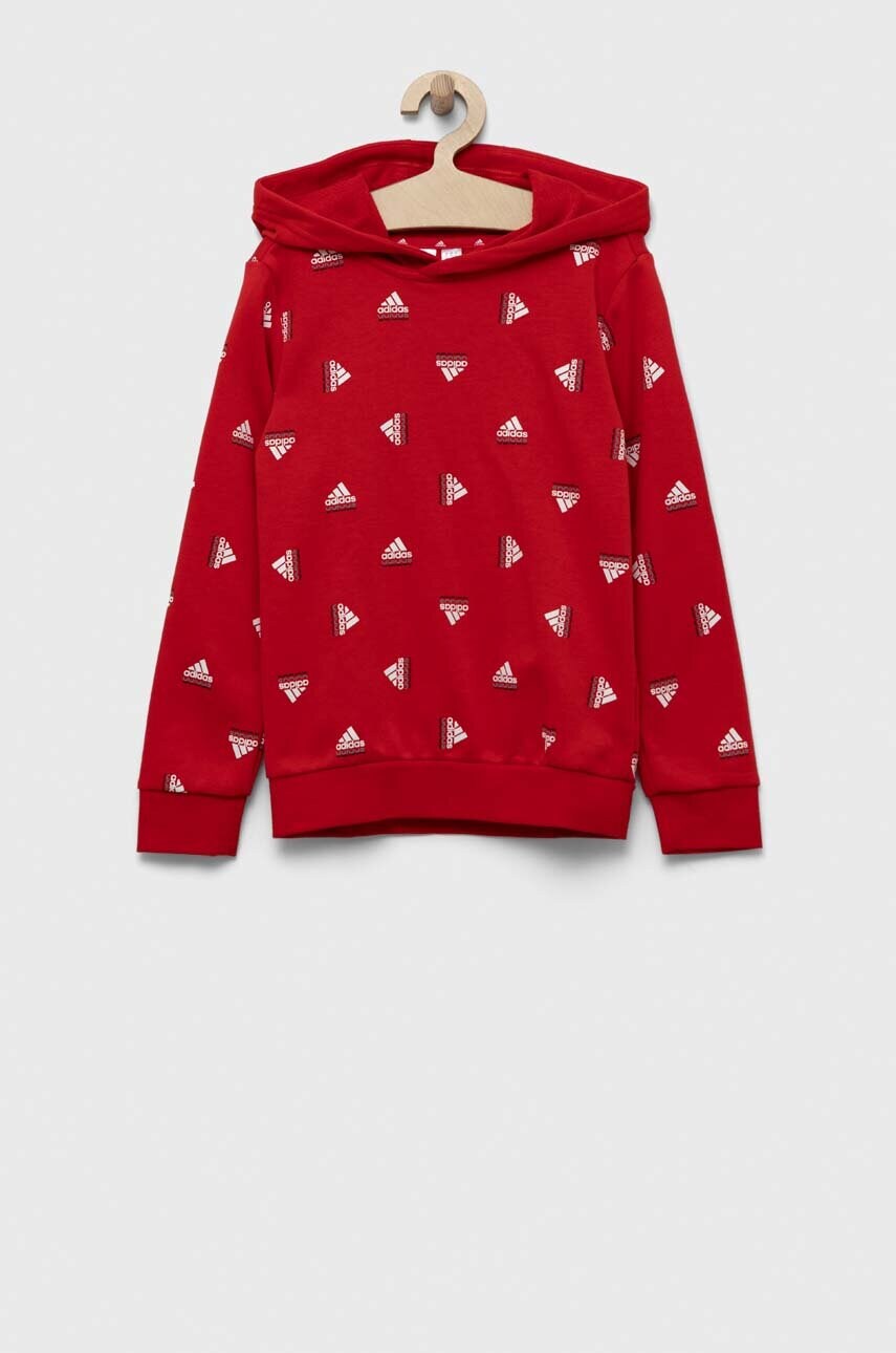 Adidas bluza copii u bluv hd culoarea rosu, cu glugă, modelator