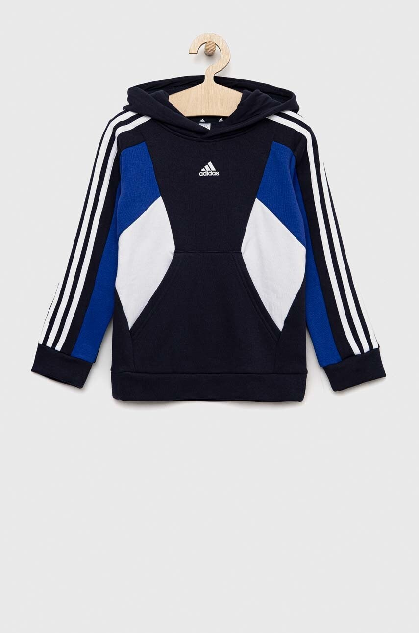 Adidas bluza copii u 3s cb hoodie culoarea albastru marin, cu glugă, modelator