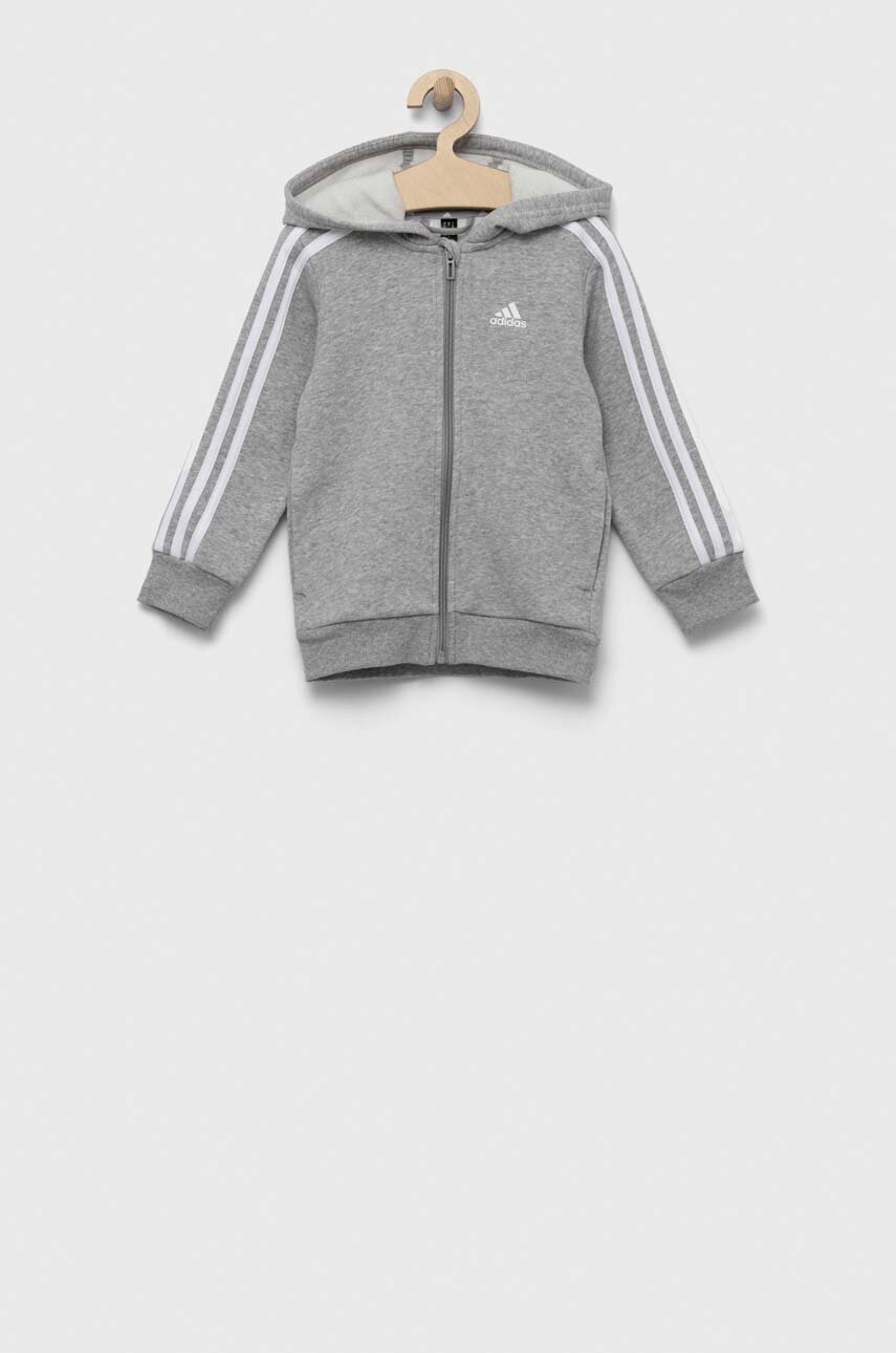

Дитяча кофта adidas LK 3S FL FZ колір сірий з капюшоном меланж