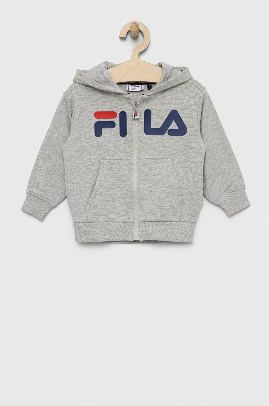 Fila bluza copii culoarea gri, cu glugă, cu imprimeu